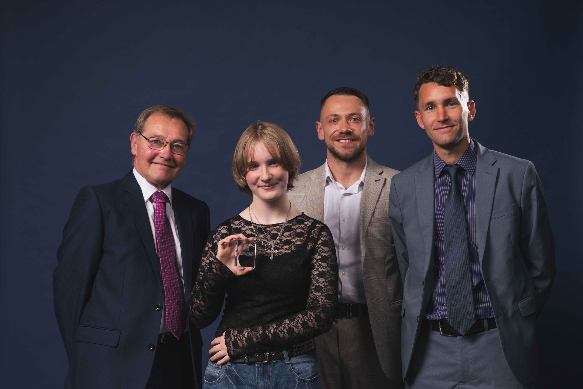 Caden Redmond receiving his Stocks Massey Bequest Fund student bursary from Chairman Tom Pickup, County Cllr Liam Thomson and trustee Paul Halstead